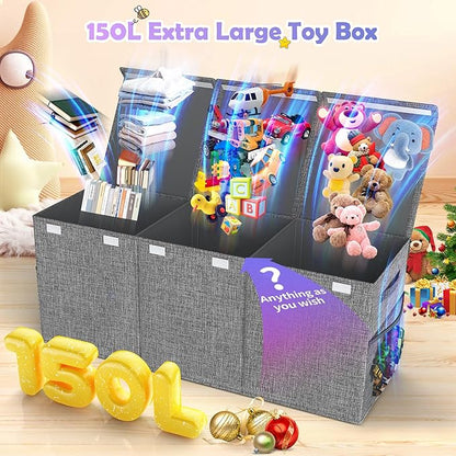 Mabahoo Extra Large Toy Box Chest with Lids, Collapsible Sturdy Kids Toy Storage Organizer Boxes for Boys Girls, 40"x14"x16", Toybox Storage Bins Basket for Living Room, Bedroom, Nursery, Gray