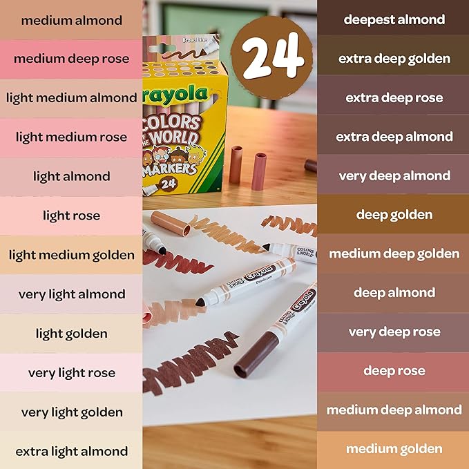 Crayola Colors of the World Markers - 6 Pack (24ct), Bulk Skin Tone Marker Set for Kids, Art Marker, Classroom Must Have, Ages 3+