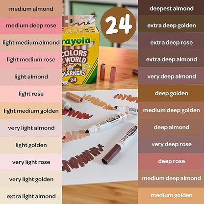 Crayola Colors of the World Markers - 6 Pack (24ct), Bulk Skin Tone Marker Set for Kids, Art Marker, Classroom Must Have, Ages 3+