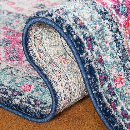 SAFAVIEH Evoke Collection 2'2" x 7' Navy / Fuchsia EVK250N Oriental Medallion Distressed Non-Shedding Living Room Entryway Foyer Hallway Bedroom Runner Rug