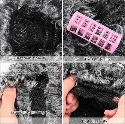 9 PCS 100 Days of School Old Lady Wig Set Include Wig Glasses Necklace Bracelet Glasses Chain Bag Cane and Stickers