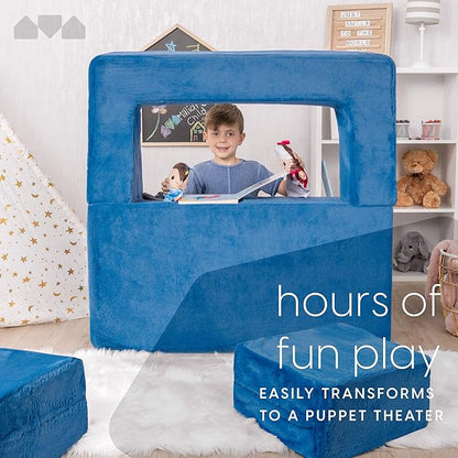 Kids Modular Sofa Blueberry Fur with Round Pillow, Kids Sofa for Toddler and Baby Playroom/Bedroom Furniture with Bonus Pillow