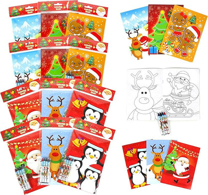 TINYMILLS Christmas Holidays Coloring Book Crayon Set for Kids Party Favors with 12 Coloring Books and 48 Crayons for Christmas Goody Bag Stuffers For Kids Holiday Party Gift Rewards Carnival Prizes