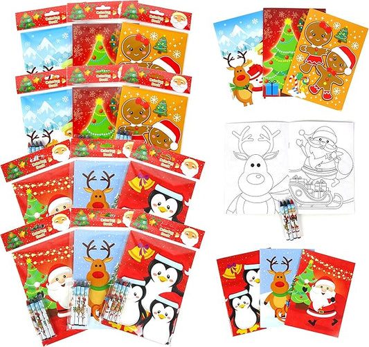 TINYMILLS Christmas Holidays Coloring Book Crayon Set for Kids Party Favors with 12 Coloring Books and 48 Crayons for Christmas Goody Bag Stuffers For Kids Holiday Party Gift Rewards Carnival Prizes