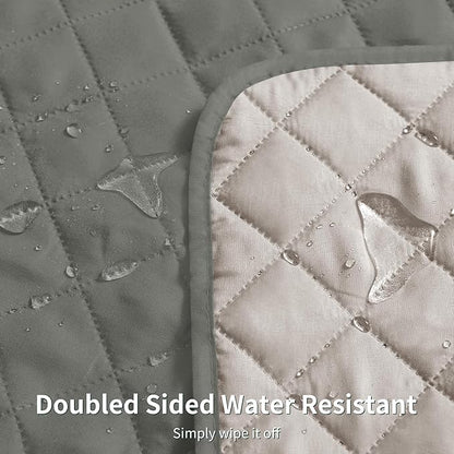 CHUN YI Loveseat Cover, Water Resistant Slipcover for 2 Cushion Couch, Washable Sofa Cover with Adjustable Strap Storage Pocket for Living Room Dog Pet (Loveseat, Light Grey)