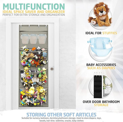 Honeyera Storage for Stuffed Animal - Over Door Organizer for Stuffies, Baby Accessories, and Toy Plush/Easy Installation with Breathable Hanging Pockets (Gray)