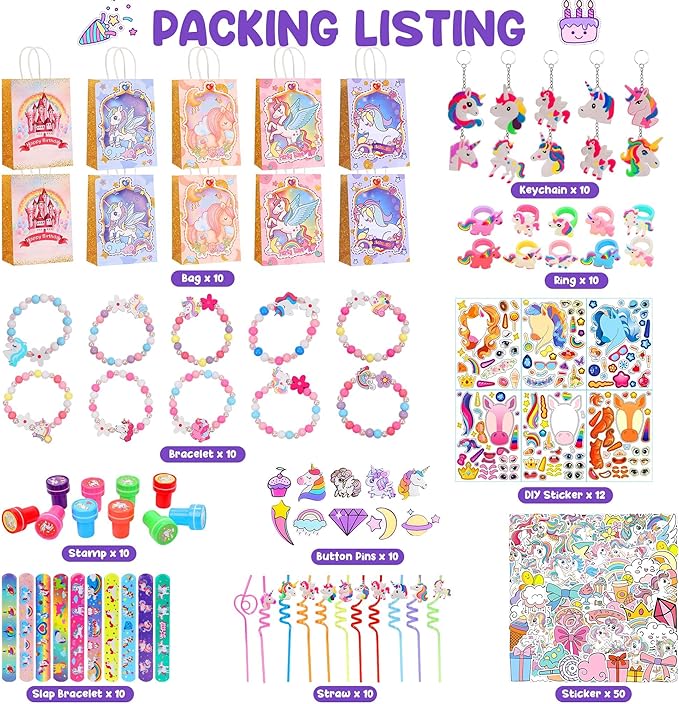 142 PCS Birthday Party Supplies for Girls, Lovely Party Decorations Set - Including Banners, Balloons, Plates, Napkins, Forks, Tablecloth, & Stickers – Perfect for Unicorn Themed Birthday Parties