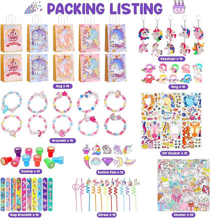 142 PCS Birthday Party Supplies for Girls, Lovely Party Decorations Set - Including Banners, Balloons, Plates, Napkins, Forks, Tablecloth, & Stickers – Perfect for Unicorn Themed Birthday Parties