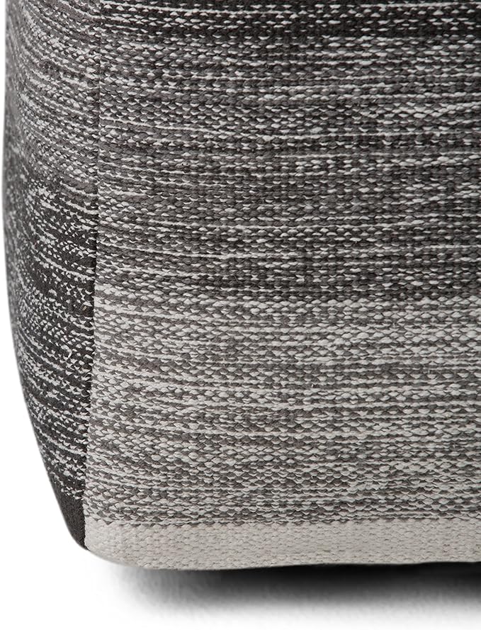 SIMPLIHOME Naya 16 Inch Boho Cube Pouf in Patterned Grey Melange Cotton, For the Living Room, Bedroom and Kids Room