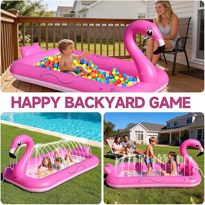 KingSom Splash Pad Sprinkler for Kids,Flamingo Splash Pad for Toddlers,Thicken Toddler Sprinkler Pool,Splash Play Mat Summer Outdoor Water Toys, Inflatable Splash Pad for Kids,Backyard Baby Kid Pool