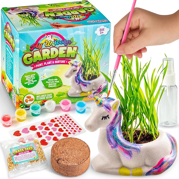 GirlZone Paint, Plant and Nurture My Unicorn Garden, DIY Garden Art Painting Kit and Kids Plant Growing Kit, Gift Idea and Crafts for Kids Ages 4-8