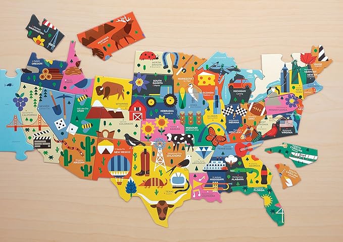 Mudpuppy Map Of The USA – 70 Piece Geography Puzzle with State-Shaped Pieces and Iconic Landscapes Cultural Items And More