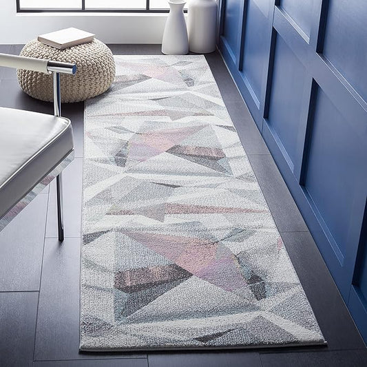 SAFAVIEH Porcello Collection Runner Rug - 2'3" x 8', Ivory & Pink, Modern Abstract Design, Non-Shedding & Easy Care, Ideal for High Traffic Areas in Living Room, Bedroom (PRL6940A)