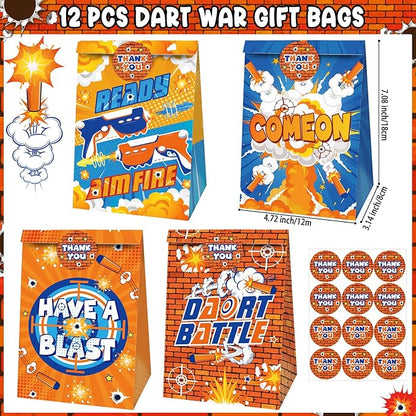Erweicet Dart Battle Party Favors 72 PCS Gun Slap Bracelets DIY Stickers Temporary Tattoos Keychains Plastic Straws Gift Bags for Kids Boys Birthday Baby Shower Goodie Bag Fillers, Blue,Orange,White