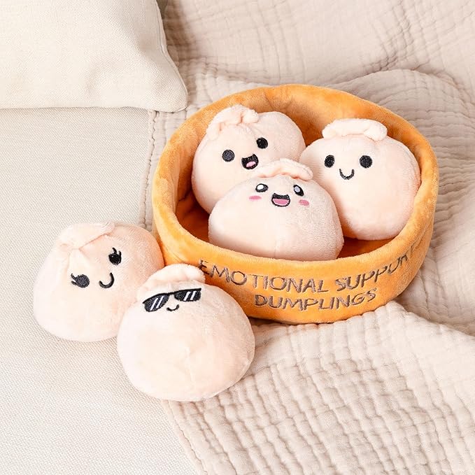 Emotional Support Dumplings by Relatable, Cuddly Stuffed Animals and Toys, Squishy Toys and Plushies, Great Gift Ideas for Loved Ones of All Ages, Includes 5 Plushies with Carrying Basket
