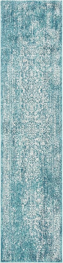 SAFAVIEH Evoke Collection 2'2" x 19' Blue/Ivory EVK256C Oriental Distressed Non-Shedding Living Room Bedroom Runner Rug
