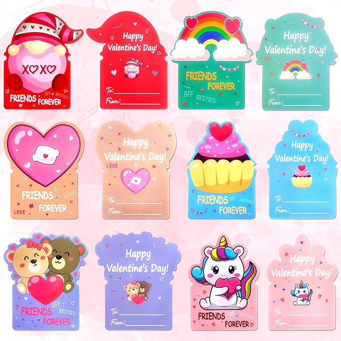LINAYE Valentines Day Cards for Kids Classroom, 24 Pack Valentines Gift Cards with Friendship Bead Bracelets, Valentines Gift Exchange for Boys Girls, Valentines Party Favors Supplies for Kids