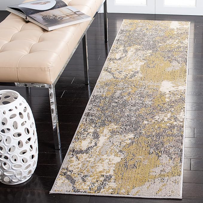 SAFAVIEH Madison Collection Runner Rug - 2' x 8', Ivory & Grey, Modern Abstract Design, Non-Shedding & Easy Care, Ideal for High Traffic Areas in Living Room, Bedroom (MAD499A)