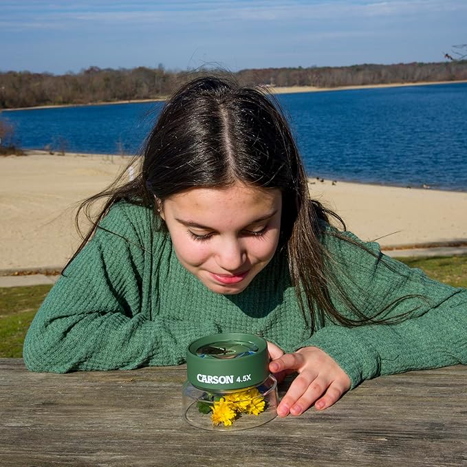 Carson Kids BugLoupe 4.5x Pre-Focused Stand Magnifier Loupe for Viewing Insects, Plants, Coins, Stamps, Maps, Fine Print and Wildlife (HU-55), Green, One Size