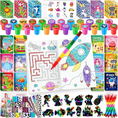 BenLouis 96Pcs Kids Party Favors Mini Coloring Books Crayon Slap Bracelets Stickers Set Bulk for Kids 4-8-12 Classroom Birthday Gifts Goodie Bags Pinata Stuffers School Rewards Crafts Supplies