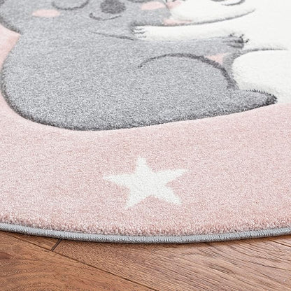 SAFAVIEH Carousel Kids Collection Area Rug - 8' Round, Pink & White, Koala Design, Non-Shedding & Easy Care, Ideal for High Traffic Areas for Boys & Girls in Playroom, Nursery, Bedroom (CRK195U)