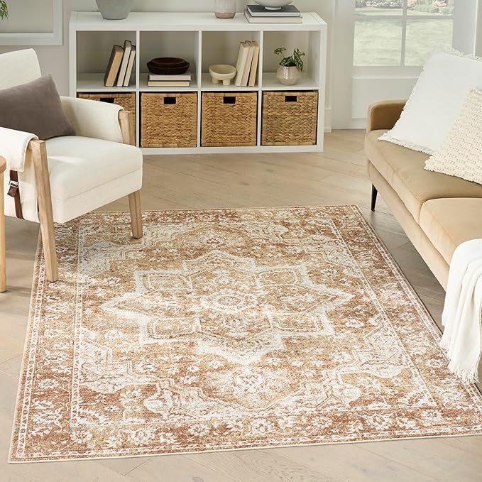Nourison Astra Machine Washable Rust 4' x 6' Area Rug - Easy Cleaning, Non Shedding, Bed Room, Living Room, Dining Room, Kitchen (4' x 6')
