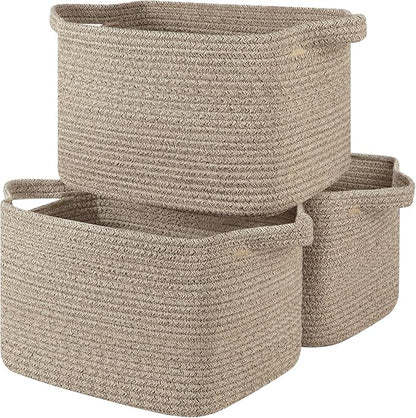 OIASKET Storage Basket for Organizing, Woven Baskets for Storage, Rectangle Decorative Baskets for Shleves, Closet, Toys, Books, Nursery Organizer Bins - Pack of 3 (Brown, 13"x9.85"x8.7")