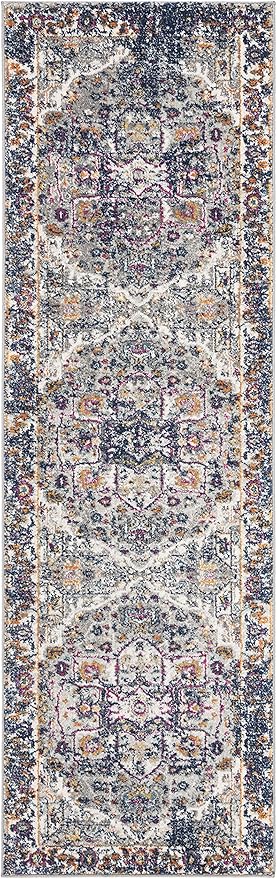 SAFAVIEH Evoke Collection 2'2" x 7' Grey / Navy EVK275G Oriental Medallion Distressed Non-Shedding Living Room Entryway Foyer Hallway Bedroom Runner Rug