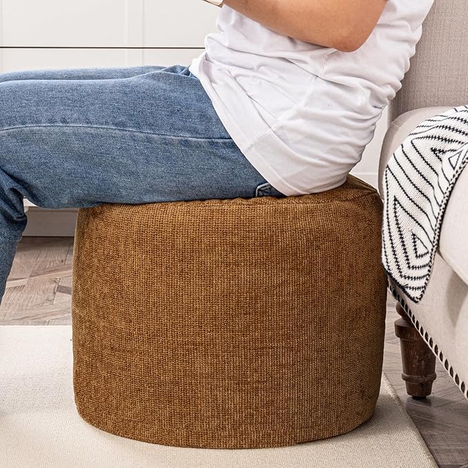 Sturdy Boucle Pouf Ottoman Foot Rest Nice Living Room Decor Lightweight Ottoman Pouf Filler Comfort Pouf Cover Modern Foam Stuffed Poof Perfect to Rest Your Feet No Need Assemble Dark Coffee
