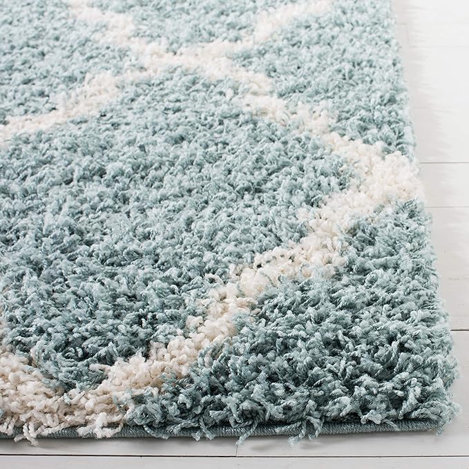 SAFAVIEH Dallas Shag Collection 2'3" x 10' Seafoam / Ivory SGDS257C Trellis Non-Shedding Living Room Bedroom Dining Room Entryway Plush 1.5-inch Thick Runner Rug