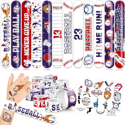 48PCS Baseball Party Favors - 24 Tattoos & 24 Slap Bracelets for Kids, Perfect for Sports-Themed Birthdays, School Prizes, and Classroom Rewards