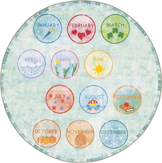 SAFAVIEH Kids Playhouse Collection Area Rug - 5' Round, Green & Blue, Non-Shedding Machine Washable & Slip Resistant Ideal for High Traffic Areas for Boys & Girls in Playroom, Nursery (KPH256Y)