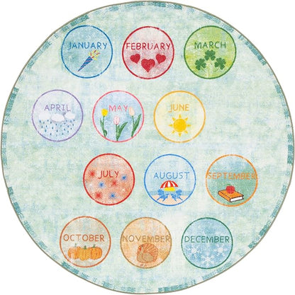 SAFAVIEH Kids Playhouse Collection Area Rug - 5' Round, Green & Blue, Non-Shedding Machine Washable & Slip Resistant Ideal for High Traffic Areas for Boys & Girls in Playroom, Nursery (KPH256Y)