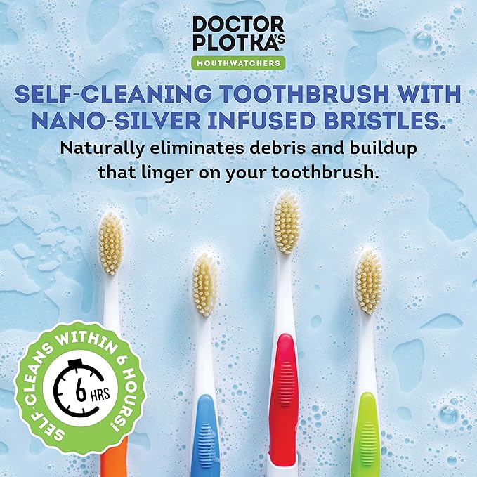MOUTHWATCHERS Dr Plotkas Extra Soft Flossing Toothbrush Manual Soft Toothbrush for Adults, Ultra Clean Toothbrush, Good for Sensitive Teeth and Gums, Multicolor - 6 Pack