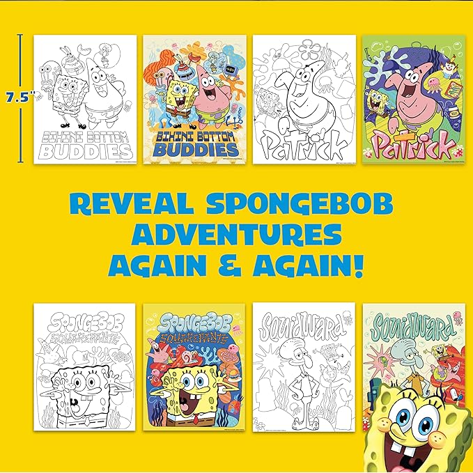 Spongebob Aqua Art, Mess-Free Water Reveal Coloring Book with Pen, No Mess Travel Activity Pad for Kids & Toddlers, Reusable Water Art Set, Preschool On-The-Go Toy, Mess Free Coloring for Toddlers