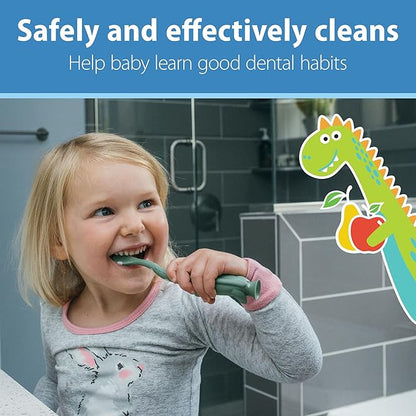 Dr. Brown's Infant-to-Toddler Training Toothbrush Set, Blue Elephant with Fluoride-Free Apple Pear Baby Toothpaste, 0-3 years