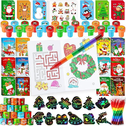 BenLouis Christmas Party Favors for Kids Christmas Classroom Gifts Prize Stockings Filler Coloring Books Bulk for Students Crafts Xmas Holiday School Goodie Bag Stuffer（12Set Christmas）