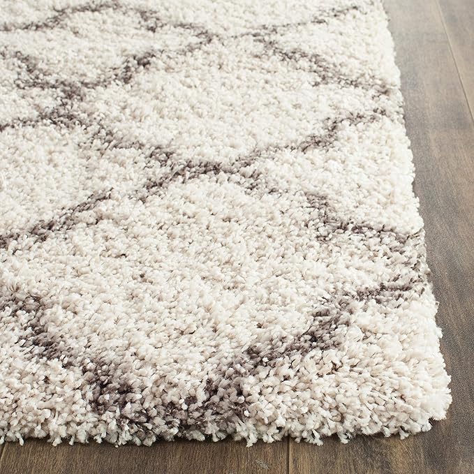 SAFAVIEH Hudson Shag Collection Runner Rug - 2'3" x 20', Ivory & Grey, Moroccan Trellis Design, Non-Shedding & Easy Care, 2-inch Thick Ideal for High Traffic Areas in Living Room, Bedroom (SGH282A)