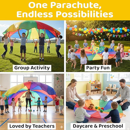GSi Kids Play Parachute Rainbow Parachute Toy Tent Game for Children Gymnastics Cooperative Play and Outdoor Playground Activities (12 Feet)