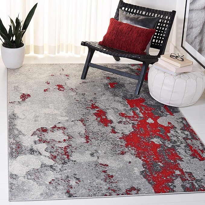 SAFAVIEH Adirondack Collection Accent Rug - 3' x 5', Red & Grey, Modern Abstract Design, Non-Shedding & Easy Care, Ideal for High Traffic Areas in Entryway, Living Room, Bedroom (ADR134Q)