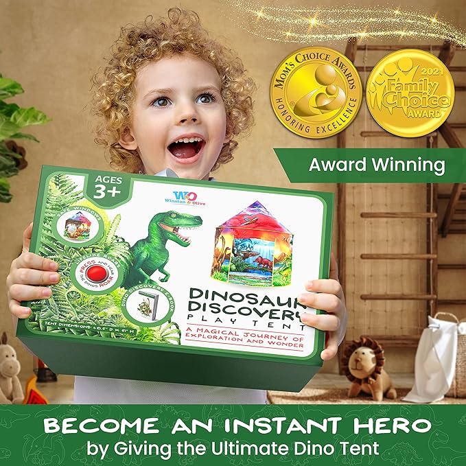W&O Dinosaur Discovery Play Tent with Roar Button - Extraordinary Pop Up Tent for Boys & Girls - Perfect for Indoor & Outdoor Adventures