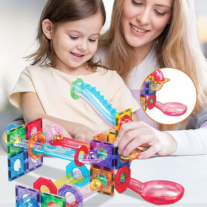 PicassoTiles Magnetic Marble Run Add-On Expansion Pack for Magnet Tile Building Blocks Maze Construction Toy Kit Educational STEM Learning Enhances Creativity Imagination Children Ages 3+ PTG01