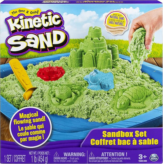 Kinetic Sand, Sandbox Playset with 1lb of Green and 3 Molds, for Ages 3 and up