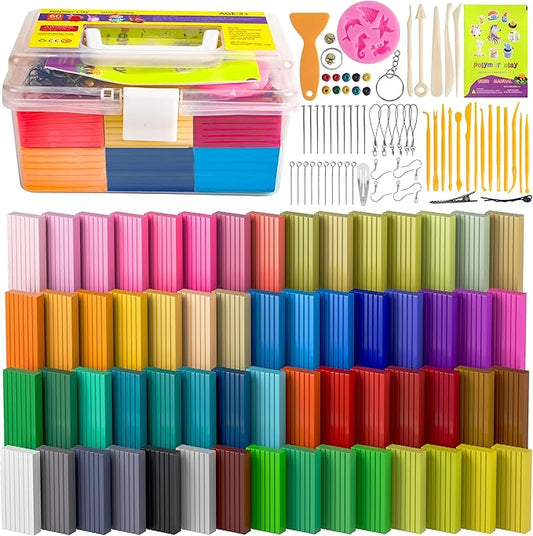 Polymer Clay 60 Colors, Modeling Clay for Kids Oven Baked Model Clay Non-Sticky with Sculpting Tools DIY Starter Kits,and Accessories,Great Clay