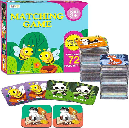 Hebayy 36 Pair Animal Matching Memory Game Flash Cards for Toddlers, Preschool, Kindergarten and Home. Erasable, Fun & Fast, Travel Friendly, Skill Building. Size 2” x 2”(5 x 5 cm)