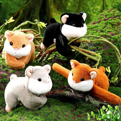 HyDren 4 Pcs Stuffed Animal Slap Bracelets for Kids,8 Inch Plush Snow Leopard Hamster Hugger Slap Bracelets Bulk Toy Hug Snap Wristbands for Girls Boys Birthday Gifts Party Favors (Hamster)