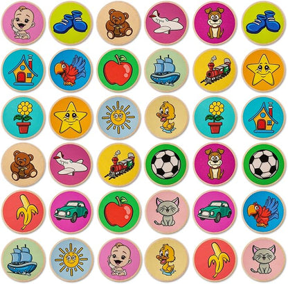 Montessori-Inspired Wooden Matching Game for Toddlers 2-4 Years - Durable, Scratch-Resistant 36 Card Set, Includes Carry Bag - Memory Game for Toddlers 2-4 Years - Cognitive Verbal Skills Development
