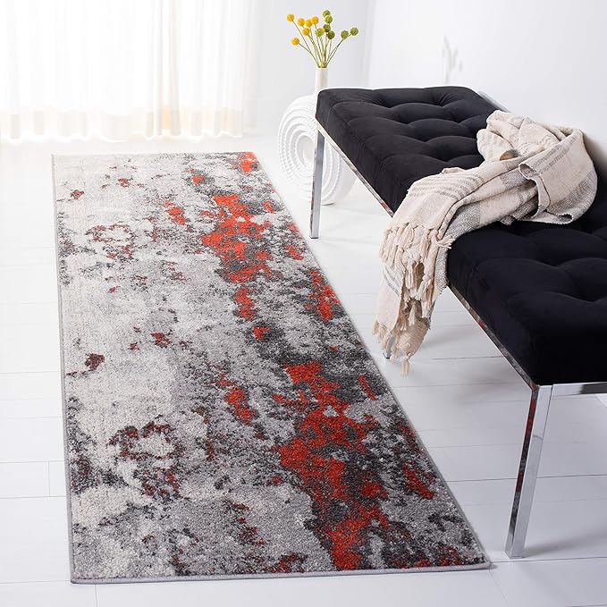 SAFAVIEH Adirondack Collection Runner Rug - 2'6" x 8', Orange & Grey, Modern Abstract Design, Non-Shedding & Easy Care, Ideal for High Traffic Areas in Living Room, Bedroom (ADR134P)