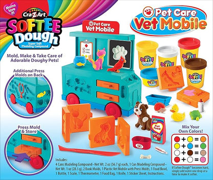Cra-Z-Art Softee Dough Pet Care Vet Mobile Playset, Modeling Dough Play Toy for Kids Ages 3 Years and Up