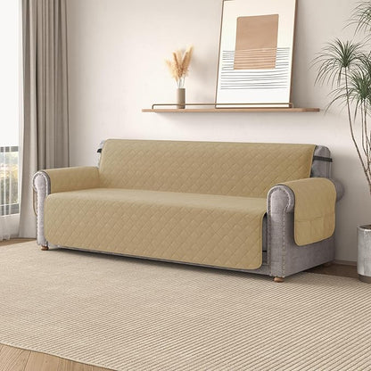 CHUN YI Loveseat Cover, Water Resistant Slipcover for 2 Cushion Couch, Washable Sofa Cover with Adjustable Strap Storage Pocket for Living Room Dog Pet (Loveseat, Khaki)